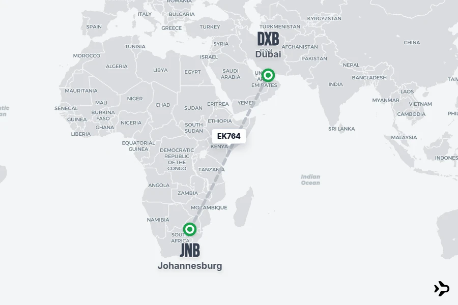 EK764 Emirates Flight Status & Tracker | JNB - DXB