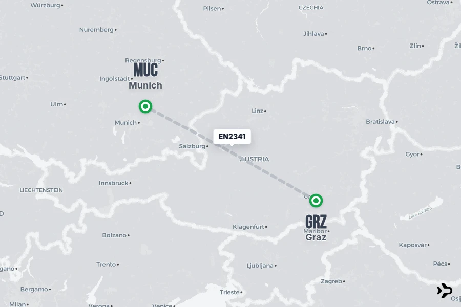 EN2341 flight map from GRZ to MUC