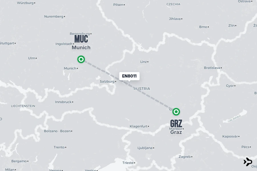 EN8011 flight map from GRZ to MUC