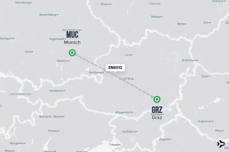 EN8013 flight map from GRZ to MUC