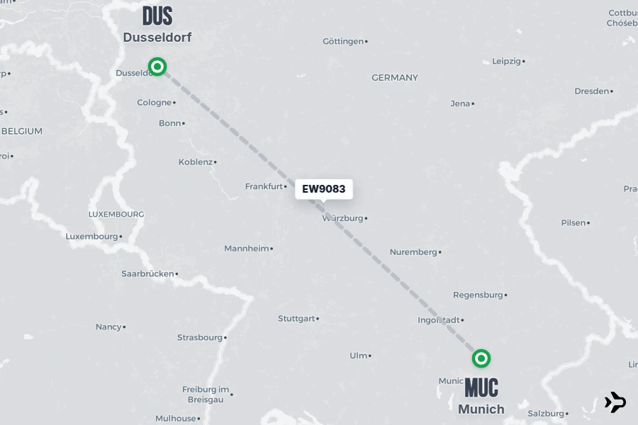 EW9083 flight map from MUC to DUS