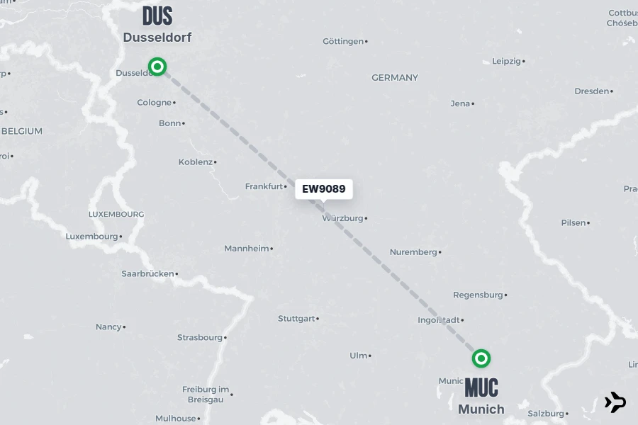EW9089 flight map from MUC to DUS