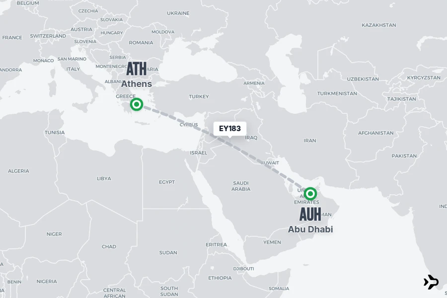 EY183 flight map from ATH to AUH