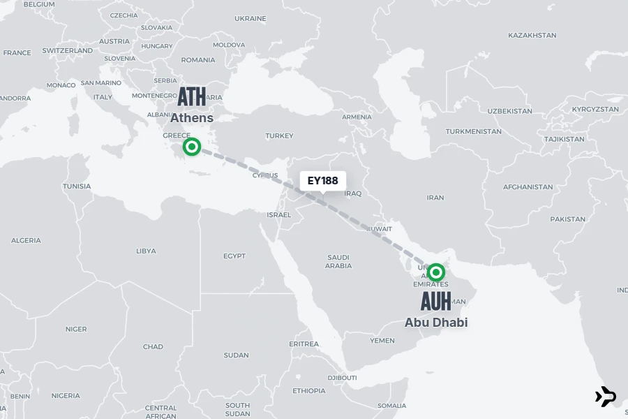 EY188 flight map from ATH to AUH