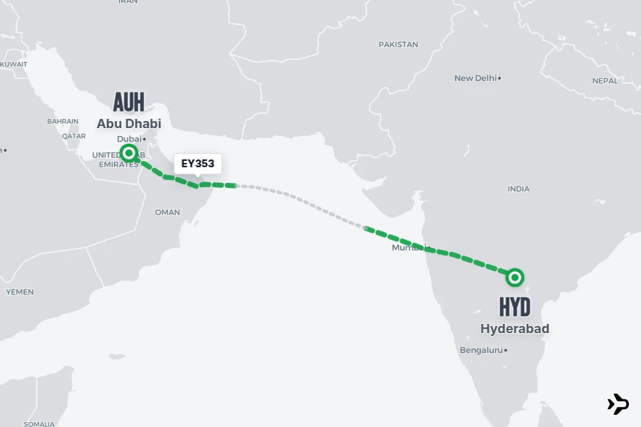 Hyd Time EY353 Etihad Flight Status & Tracker | Hyderabad - Abu Dhabi