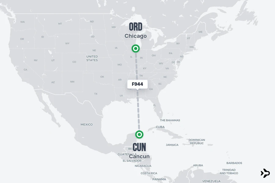 F944 flight map from ORD to CUN
