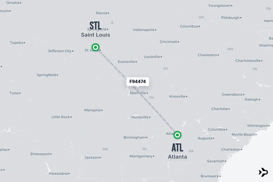 F94474 flight map from STL to ATL