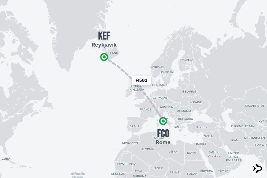 Flt Hit Racking FI562 Icelandair Flight Status & Tracker | Reykjavik - Rome