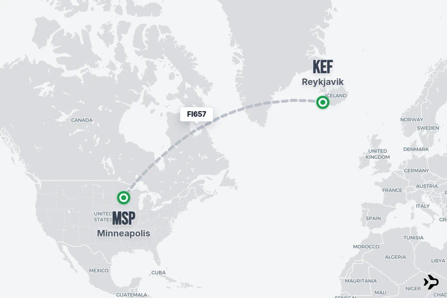 Flt Hit Racking FI657 Icelandair Flight Status & Tracker | KEF - MSP