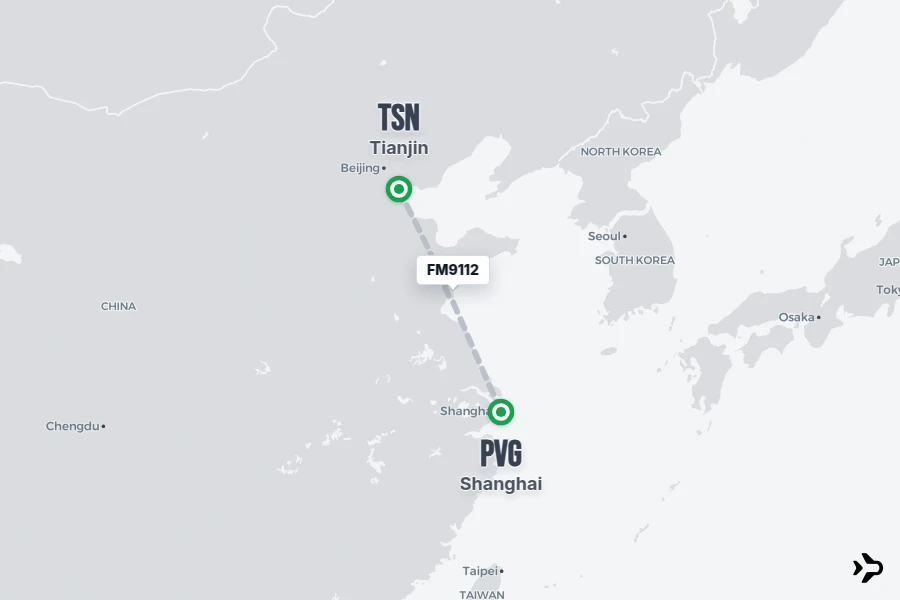 FM9112 flight map from TSN to PVG
