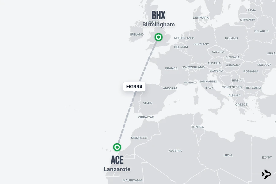 FR1448 Ryanair Flight Status & Tracker | BHX - ACE