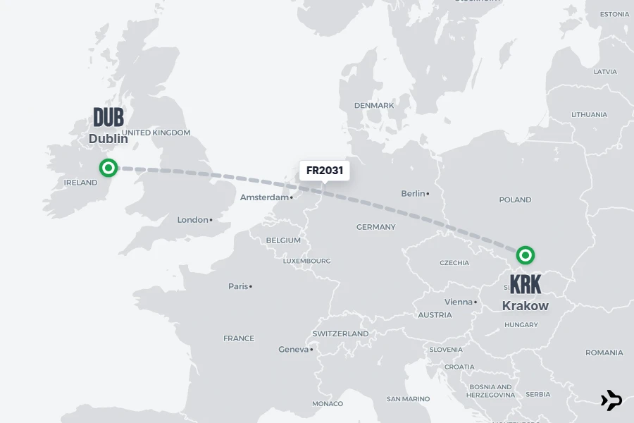 Flt Hit Racking FR2031 Ryanair Flight Status & Tracker | Krakow - Dublin