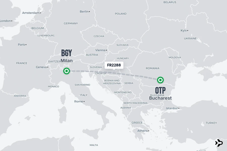 Flt Hit Racking FR2288 Ryanair Flight Status & Tracker | Bucharest - Milan