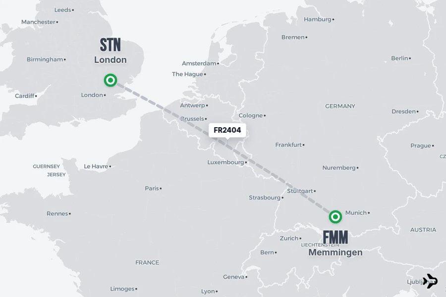 Flight Rime FR2404 Ryanair Flight Status & Tracker | London - Memmingen
