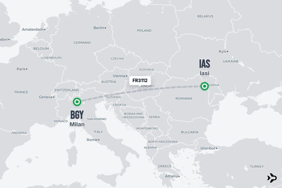 FR3112 Ryanair Flight Status & Tracker | Milan - Iasi