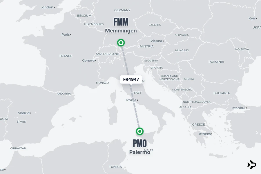 Flight Magazine FR4947 Ryanair Flight Status & Tracker | Memmingen - Palermo