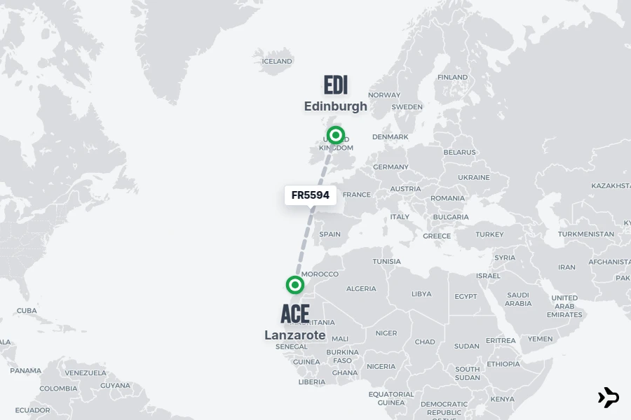 FR5594 flight map from ACE to EDI