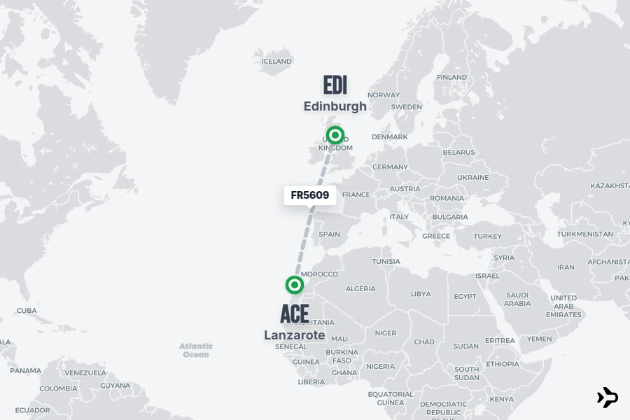 FR5609 flight map from ACE to EDI
