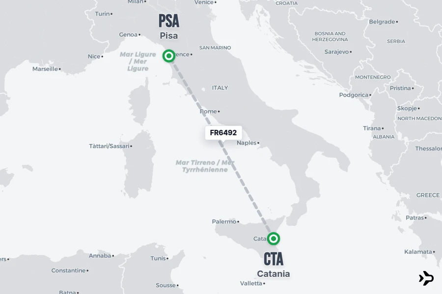 Flt Hit Racking FR6492 Ryanair Flight Status & Tracker | Catania - Pisa