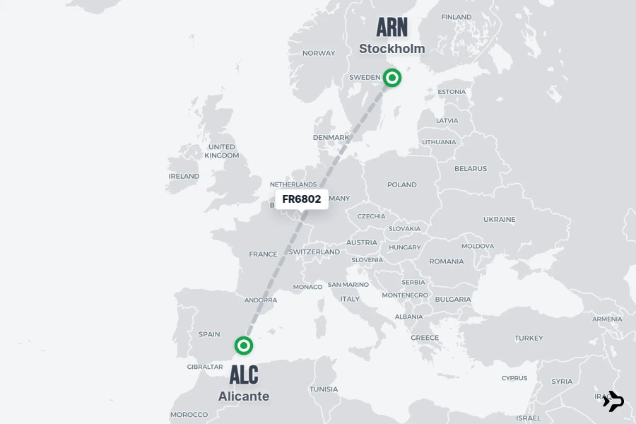 Flight 5 FR6802 Ryanair Flight Status & Tracker | ALC - ARN