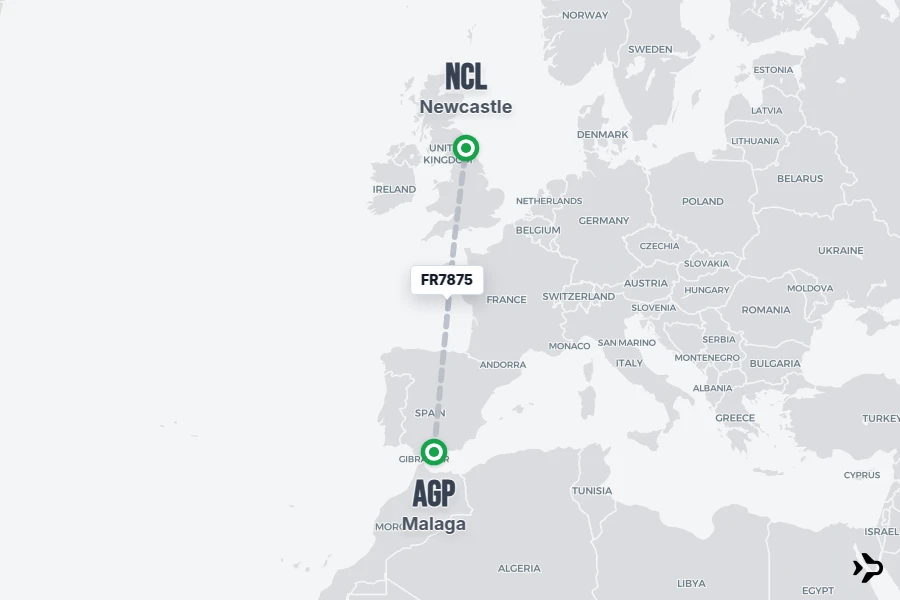 Flight Rime FR7875 Ryanair Flight Status & Tracker | Malaga - Newcastle