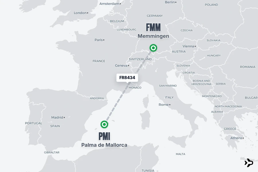 FR8434 flight map from FMM to PMI