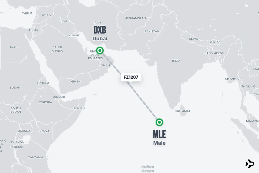 FZ1207 flight map from DXB to MLE