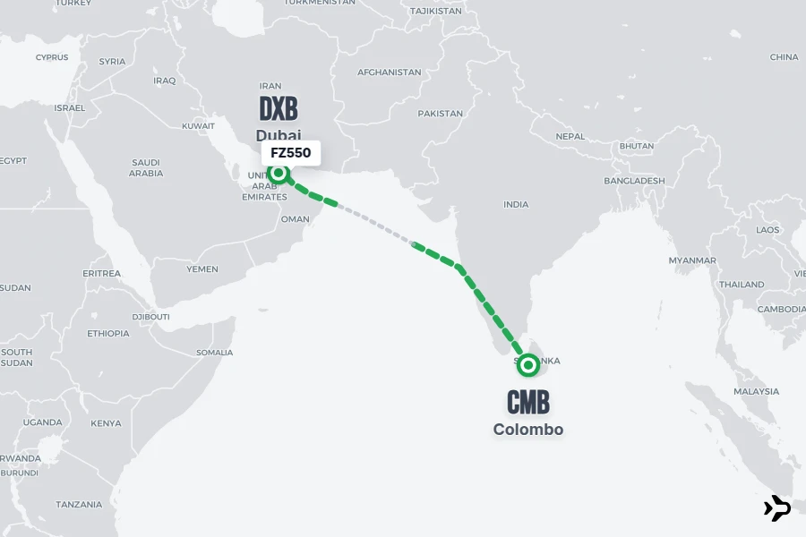 FZ550 flight map from CMB to DXB