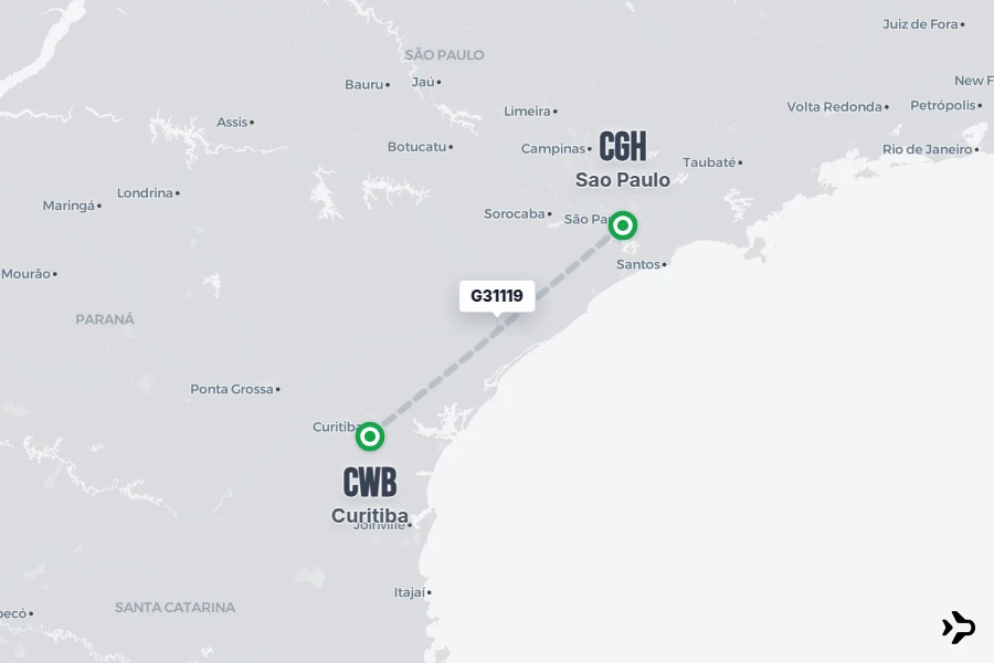 G31119 flight map from CWB to CGH