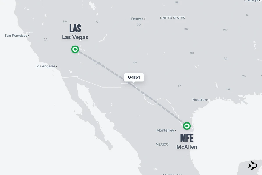 G4151 flight map from LAS to MFE