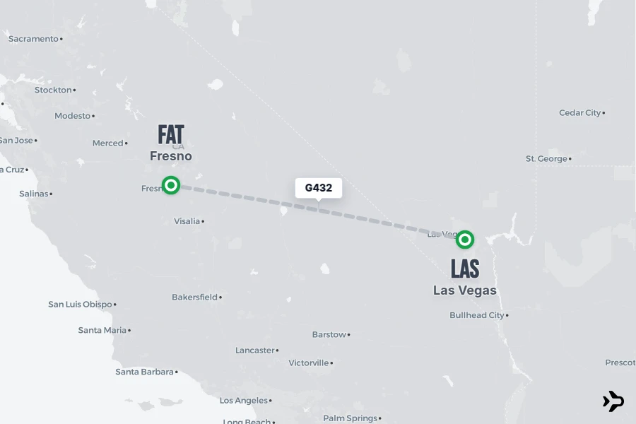 G432 flight map from LAS to FAT