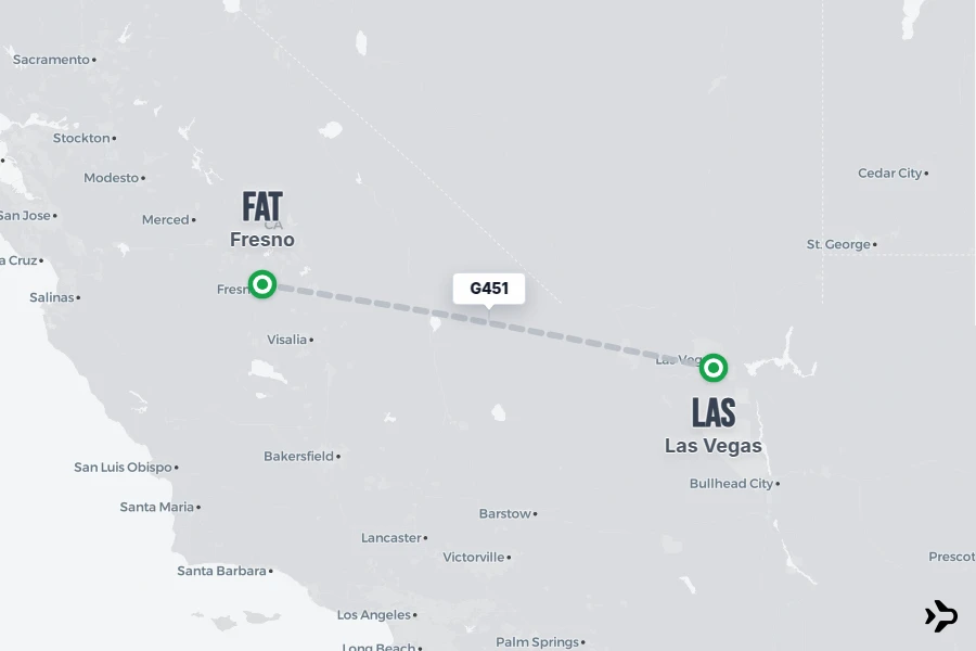G451 flight map from LAS to FAT