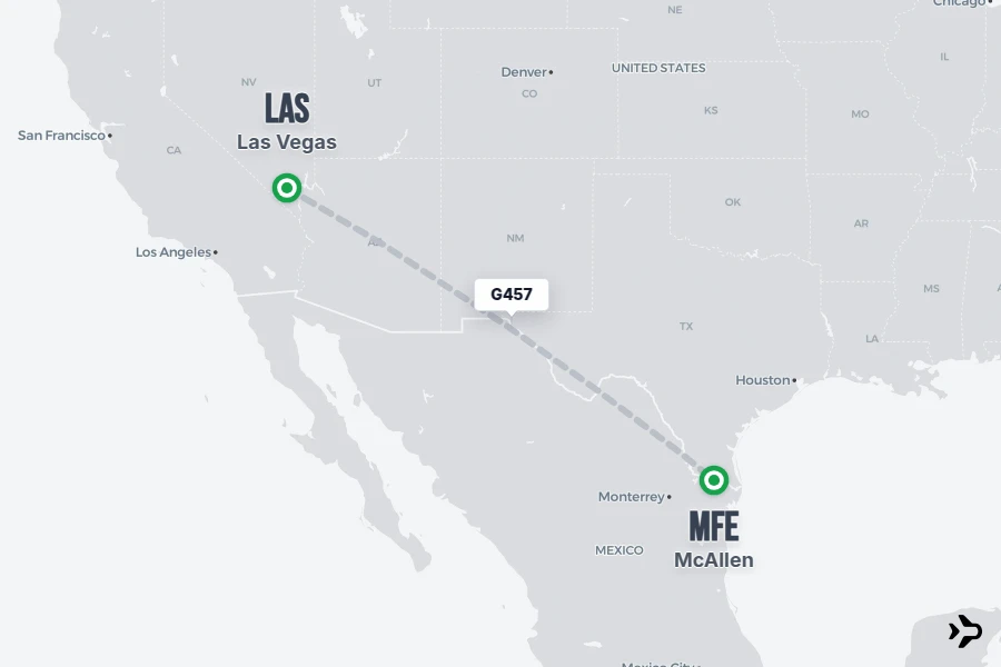 G457 flight map from LAS to MFE