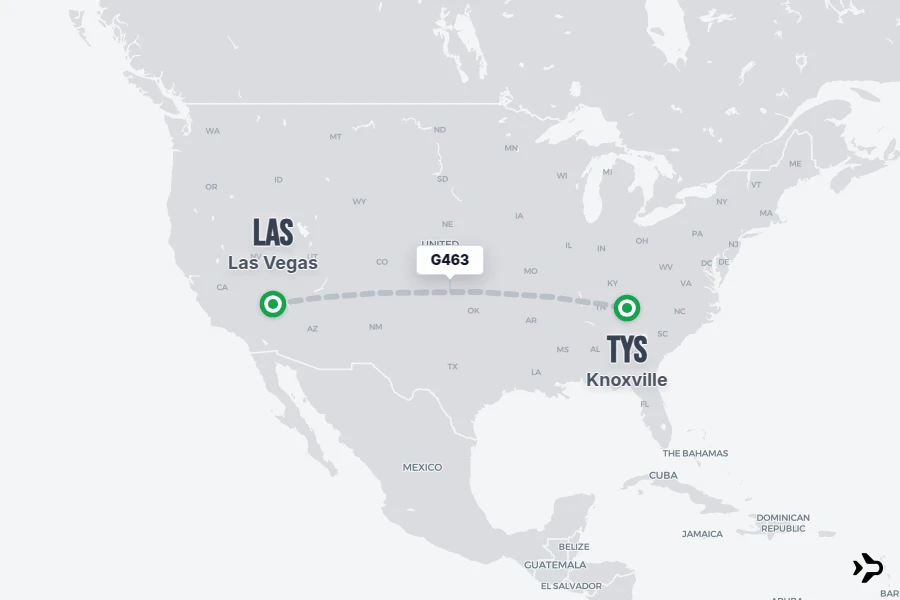 G463 flight map from LAS to TYS