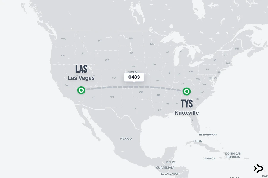 G483 flight map from LAS to TYS