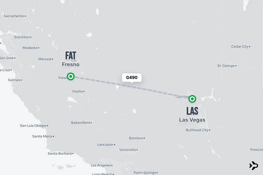 G490 flight map from LAS to FAT