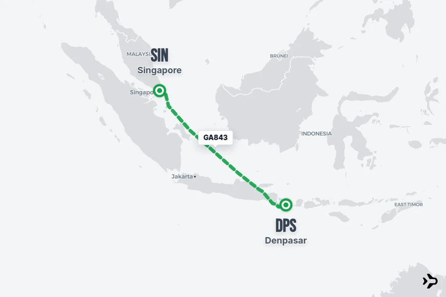 GA843 flight map from SIN to DPS