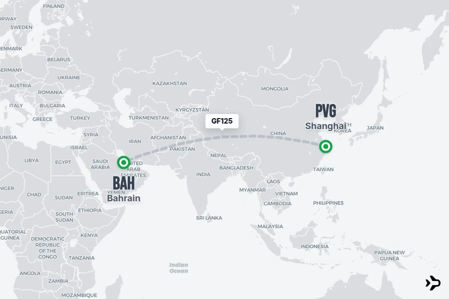 GF125 Gulf Air Flight Status & Tracker | Shanghai - Bahrain