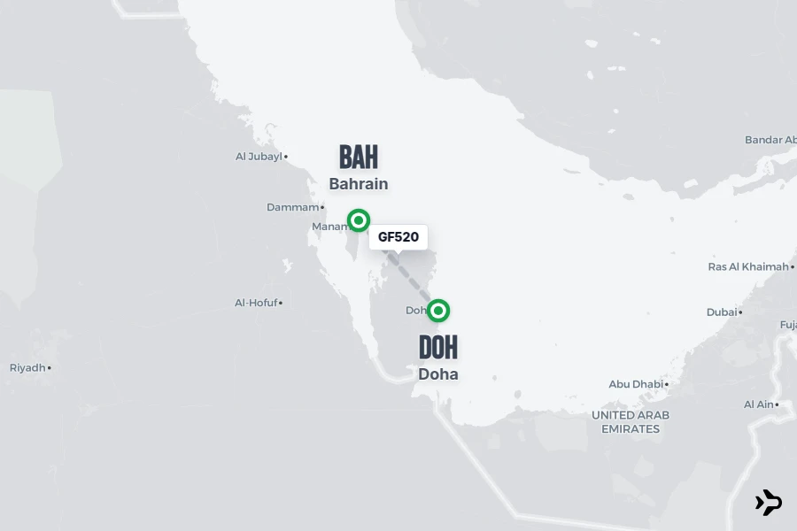 Flt Hit Racking GF520 Gulf Air Flight Status & Tracker | Bahrain - Doha