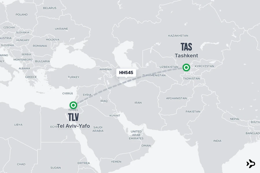 HH545 flight map from TAS to TLV