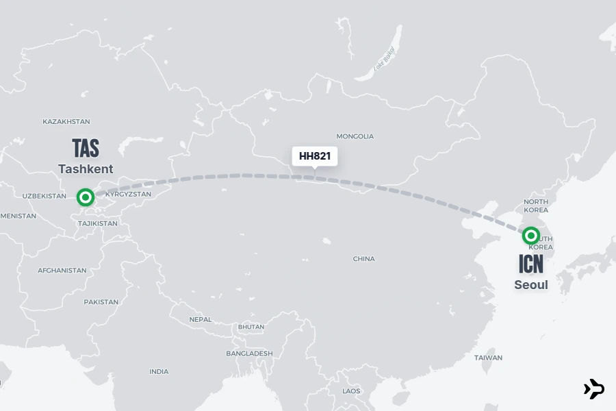 HH821 flight map from TAS to ICN