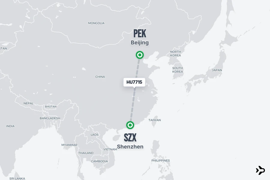 HU7715 flight map from PEK to SZX