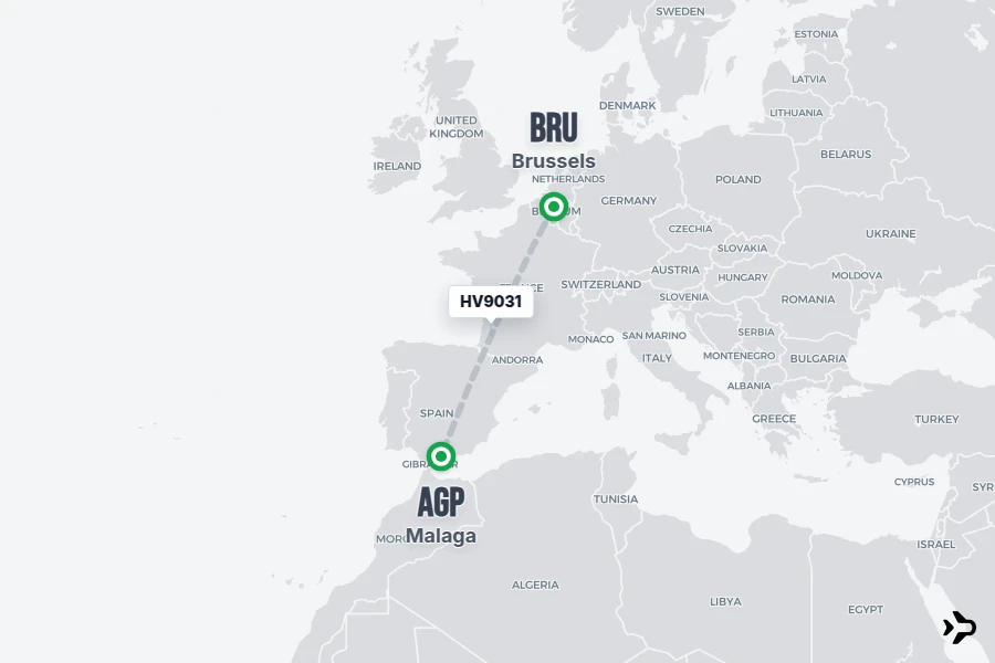 HV9031 flight map from BRU to AGP