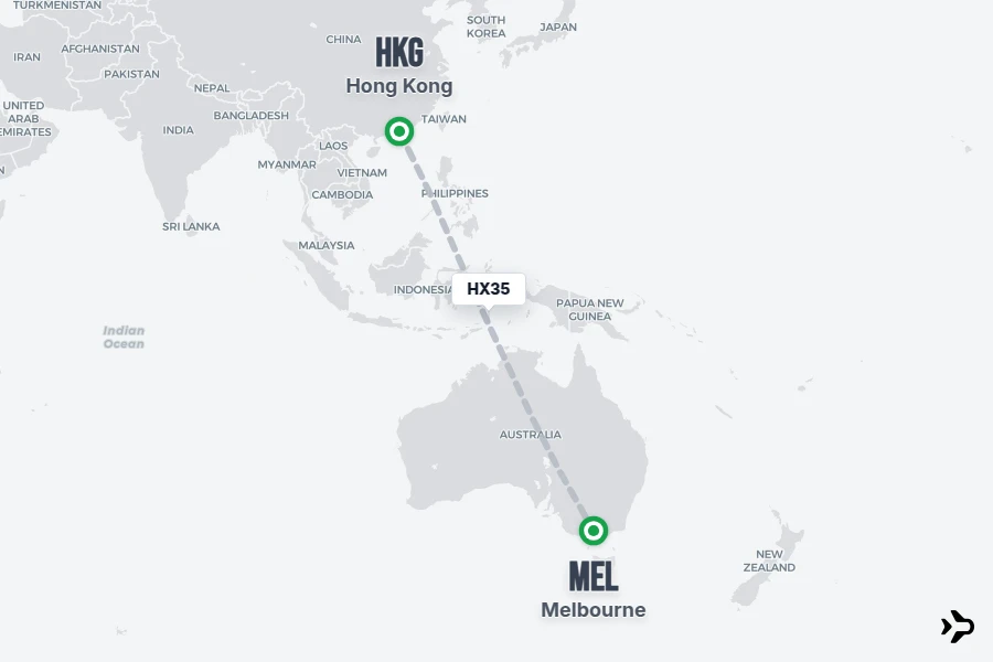 HX35 flight map from HKG to MEL