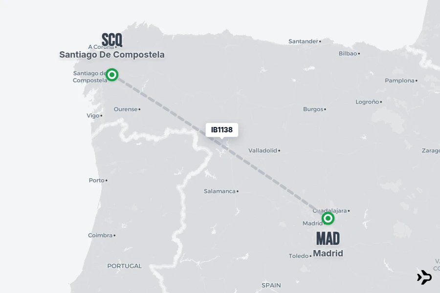 Flt Hit Racking IB1138 Iberia Flight Status & Tracker | SCQ - MAD
