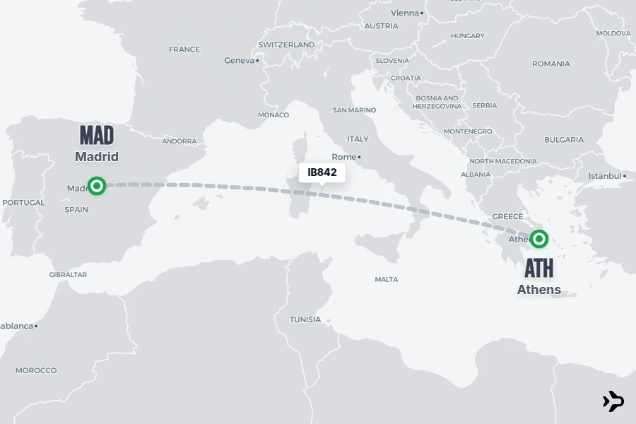 Flt Hit Racking IB842 Iberia Flight Status & Tracker | Athens - Madrid