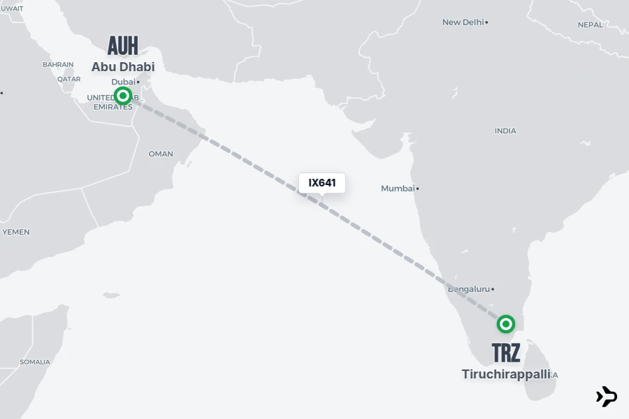 IX641 flight map from TRZ to AUH