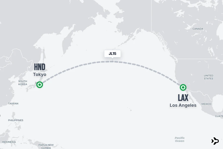 JL15 flight map from LAX to HND