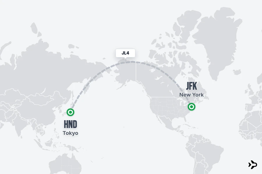 JL4 flight map from HND to JFK