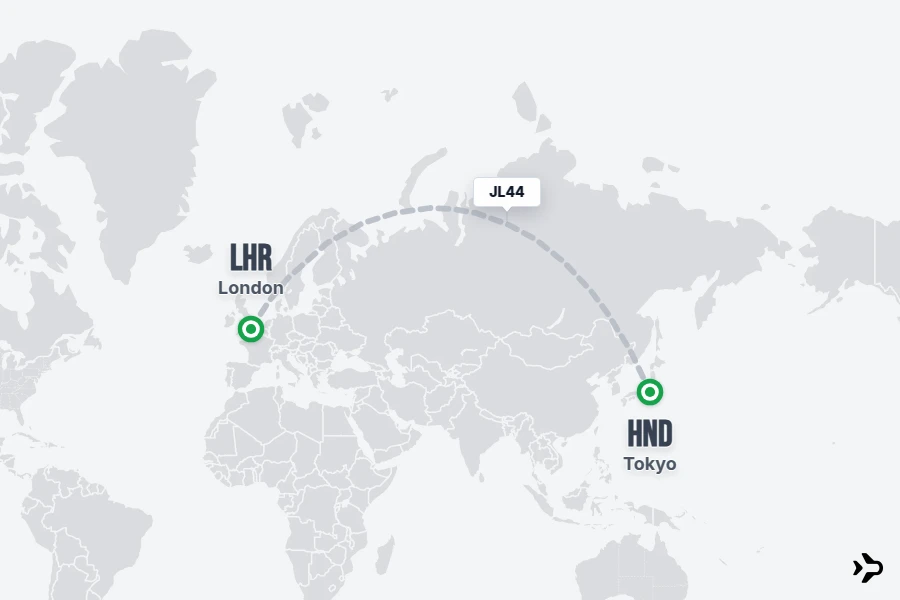 JL44 flight map from LHR to HND
